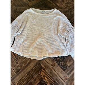 Umgee Waffle Knit Textured Blouse Women XL Beige Neutral Lagenlook Sheer Casual